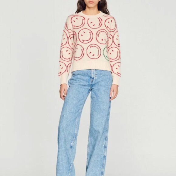 Sandro Cream Sweater with Red Smiley Pattern - Picture 5 of 6
